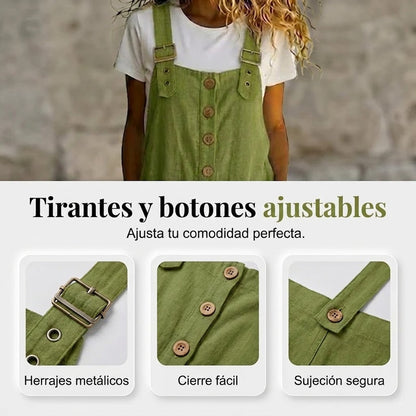 Olivia - Mono casual de tirantes con botones y ajuste holgado