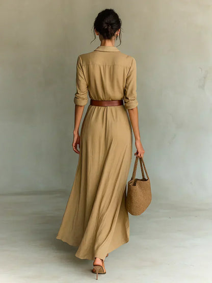 Jana Vestido Maxi con Cuello Camisero y Cinturón en la Cintura