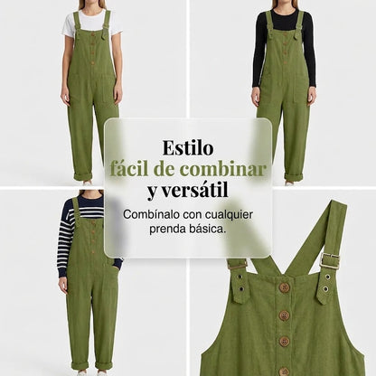 Olivia - Mono casual de tirantes con botones y ajuste holgado
