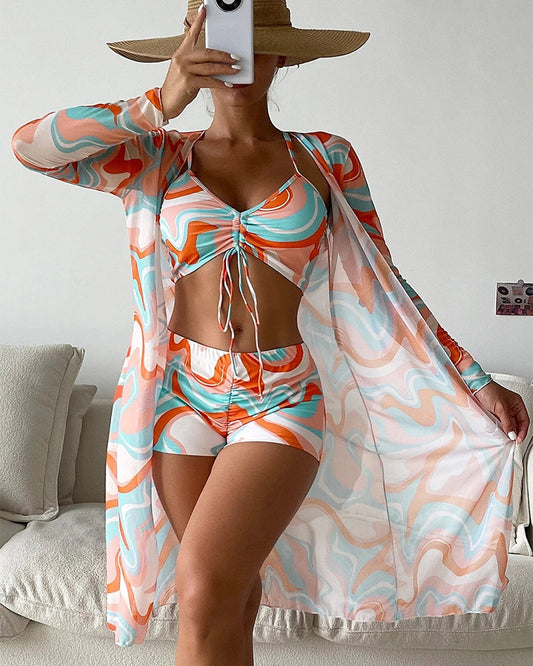 Coastal Chic | Conjunto de bikini de 3 piezas con estampado