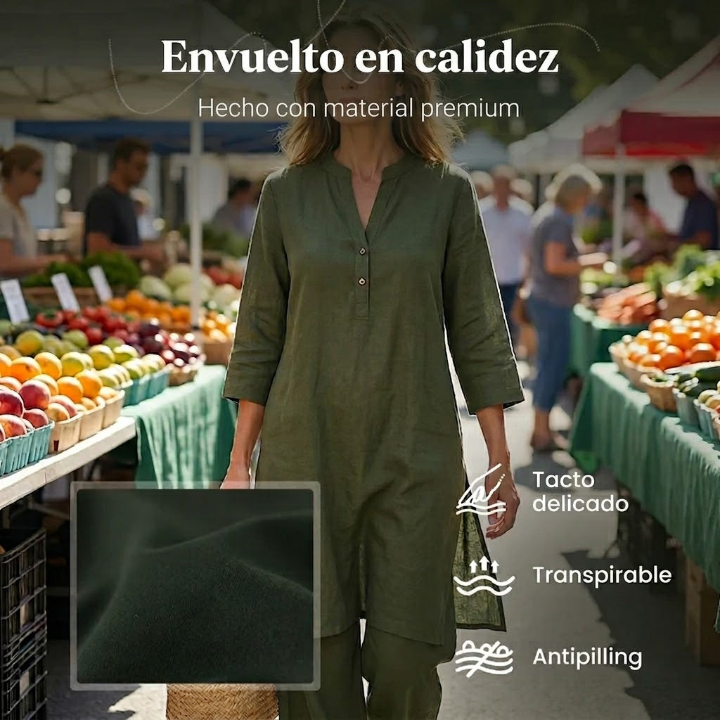 Aitana - Conjunto fluido de túnica larga y pantalón ancho