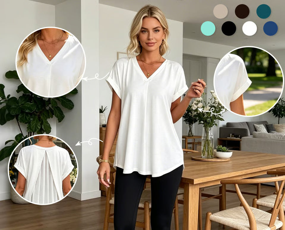 Nora - Blusa con escote en V y espalda plisada