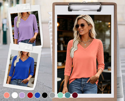 Lorena - Blusa de escote en V con mangas caladas