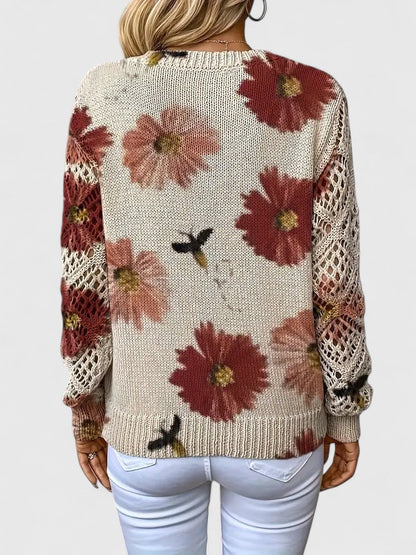 Jersey Elegante con Estampado Floral y Mangas Aireadas