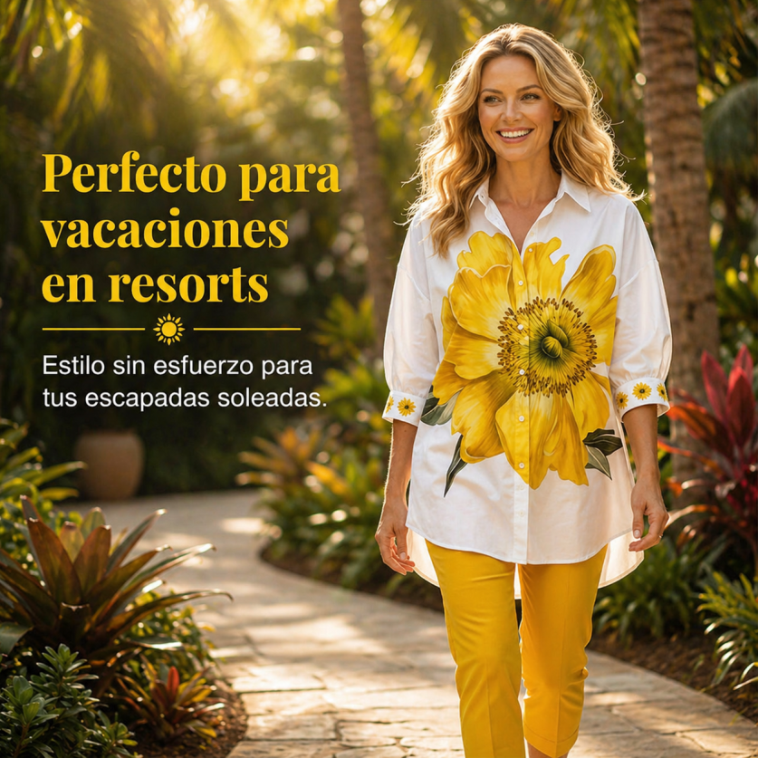 Conjunto Doble Floral Mujer Top Oversize y Pantalón Cropped