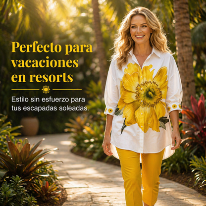 Conjunto Doble Floral Mujer Top Oversize y Pantalón Cropped