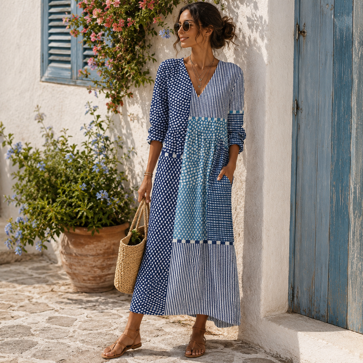 Clara | Vestido largo Mosaico Azul