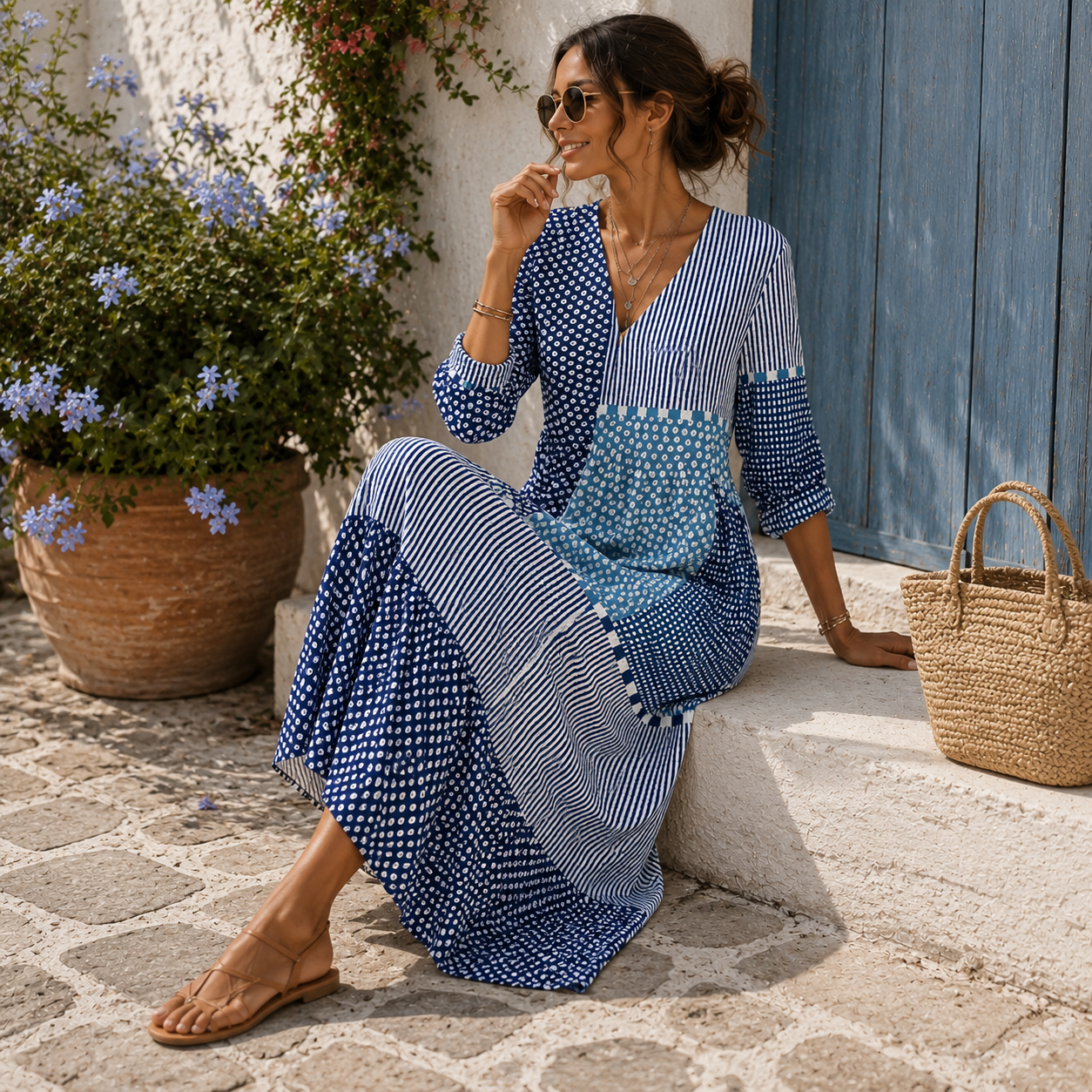 Clara | Vestido largo Mosaico Azul