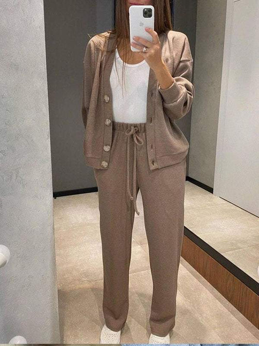 Amelia - Conjunto de cárdigan y pantalón de punto