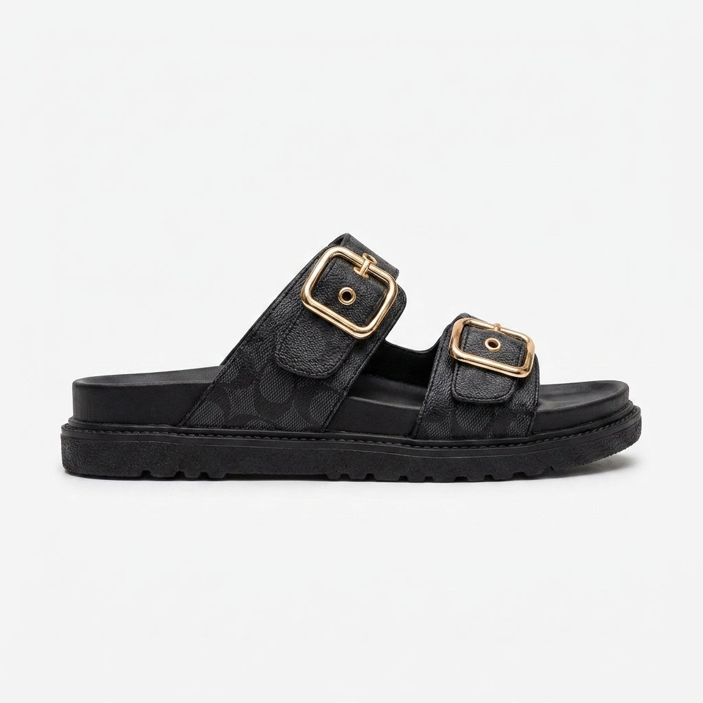 Luna | Sandalias de Doble Hebilla Dorada