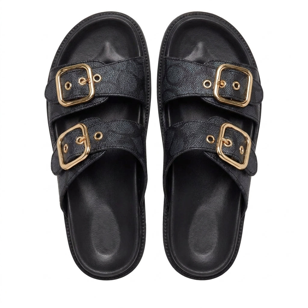 Luna | Sandalias de Doble Hebilla Dorada