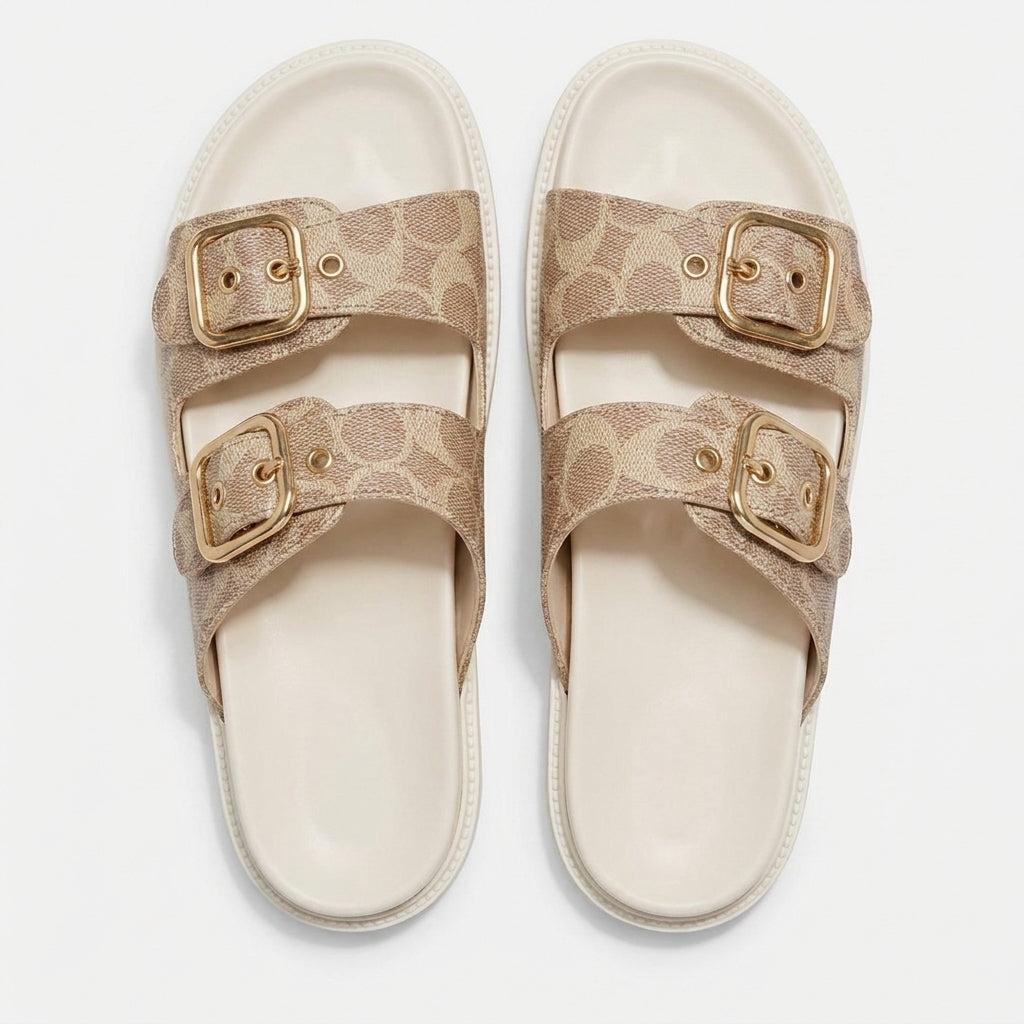 Luna | Sandalias de Doble Hebilla Dorada