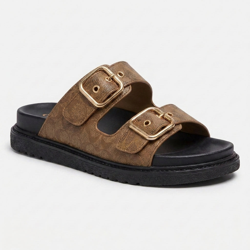 Luna | Sandalias de Doble Hebilla Dorada