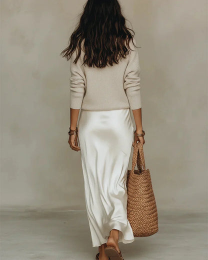 Brisa Vestido Midi de Satén con Jersey a Juego
