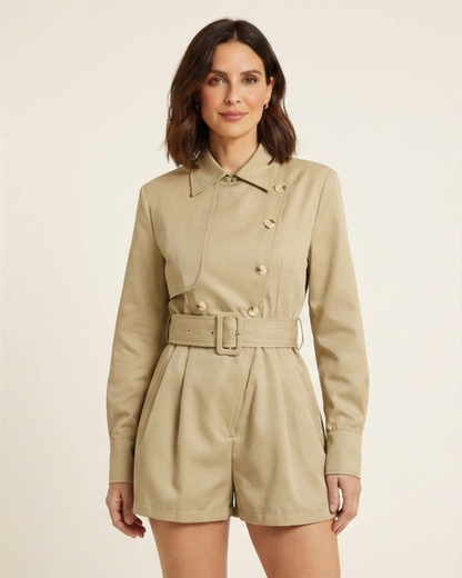 Priscila – Mono estilo gabardina asimétrico