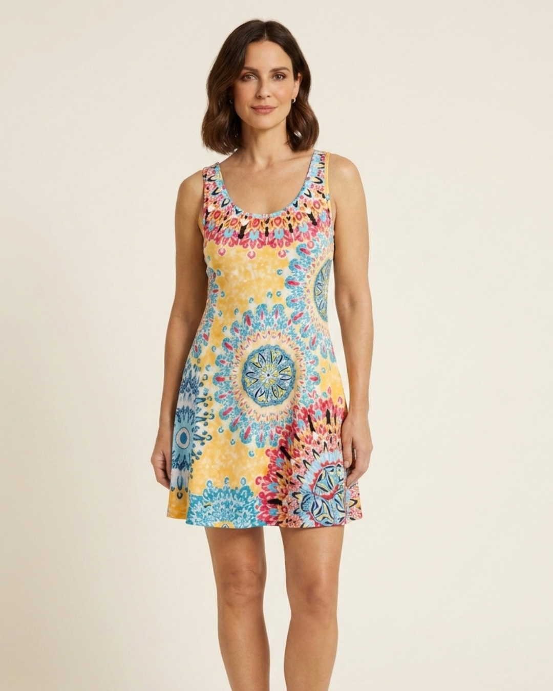 Luna - Vestido de verano estampado sin mangas de corte en A