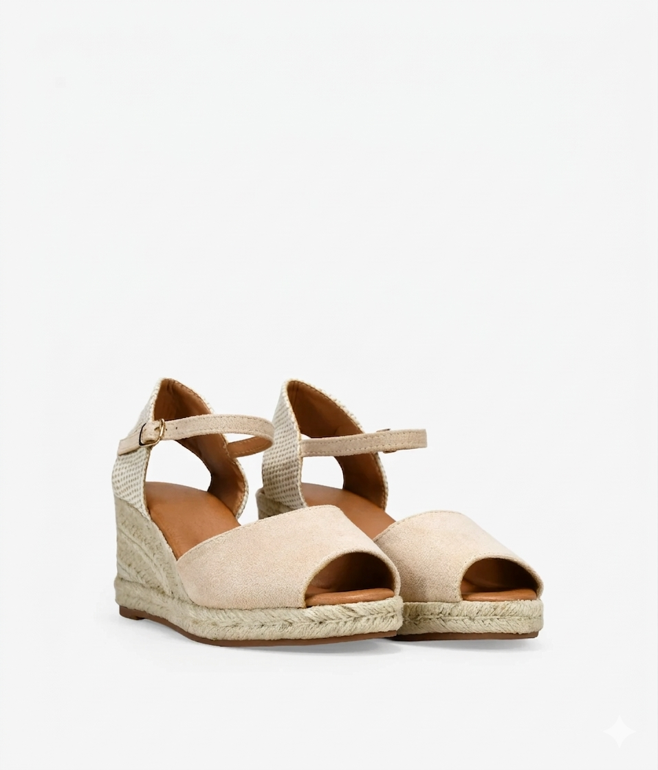 Sandalias beige con cuña de esparto