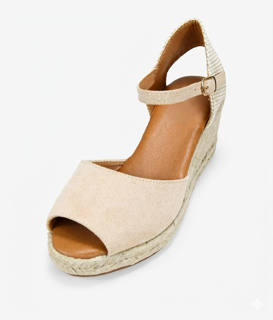 Sandalias beige con cuña de esparto