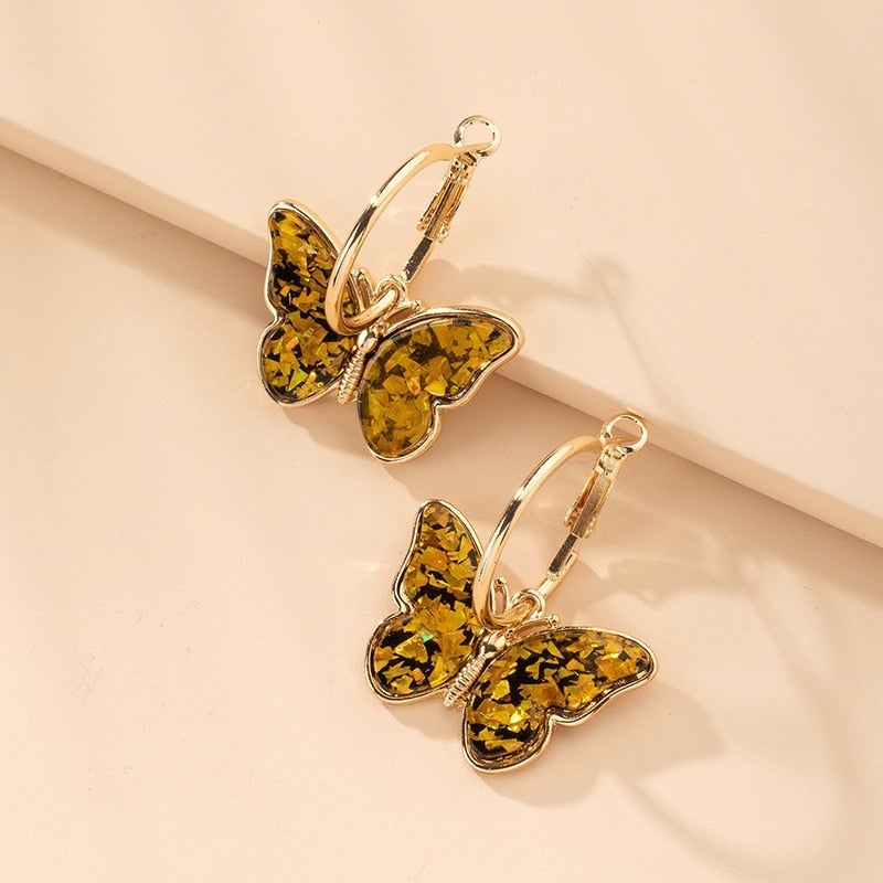 Pendientes Aro Mariposas Multicolores Doradas