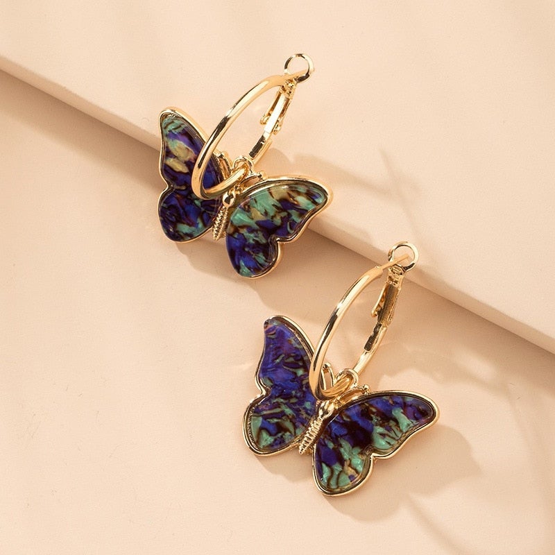 Pendientes Aro Mariposas Multicolores Doradas