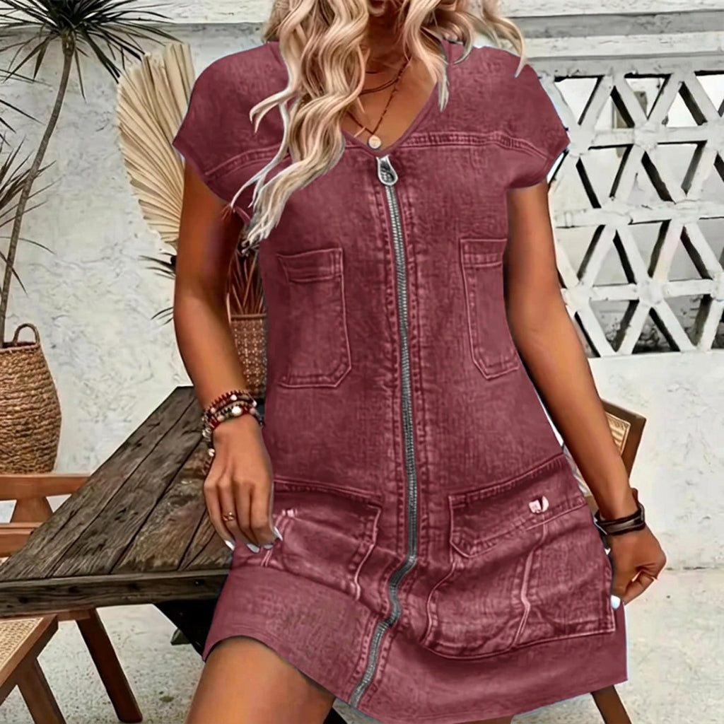 Pilar - Vestido casual de manga corta con cremallera