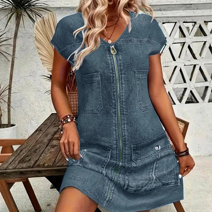 Pilar - Vestido casual de manga corta con cremallera
