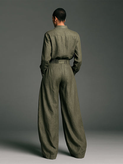 Conjunto Mujer Algodón Lino Camisa y Pantalón Ancho