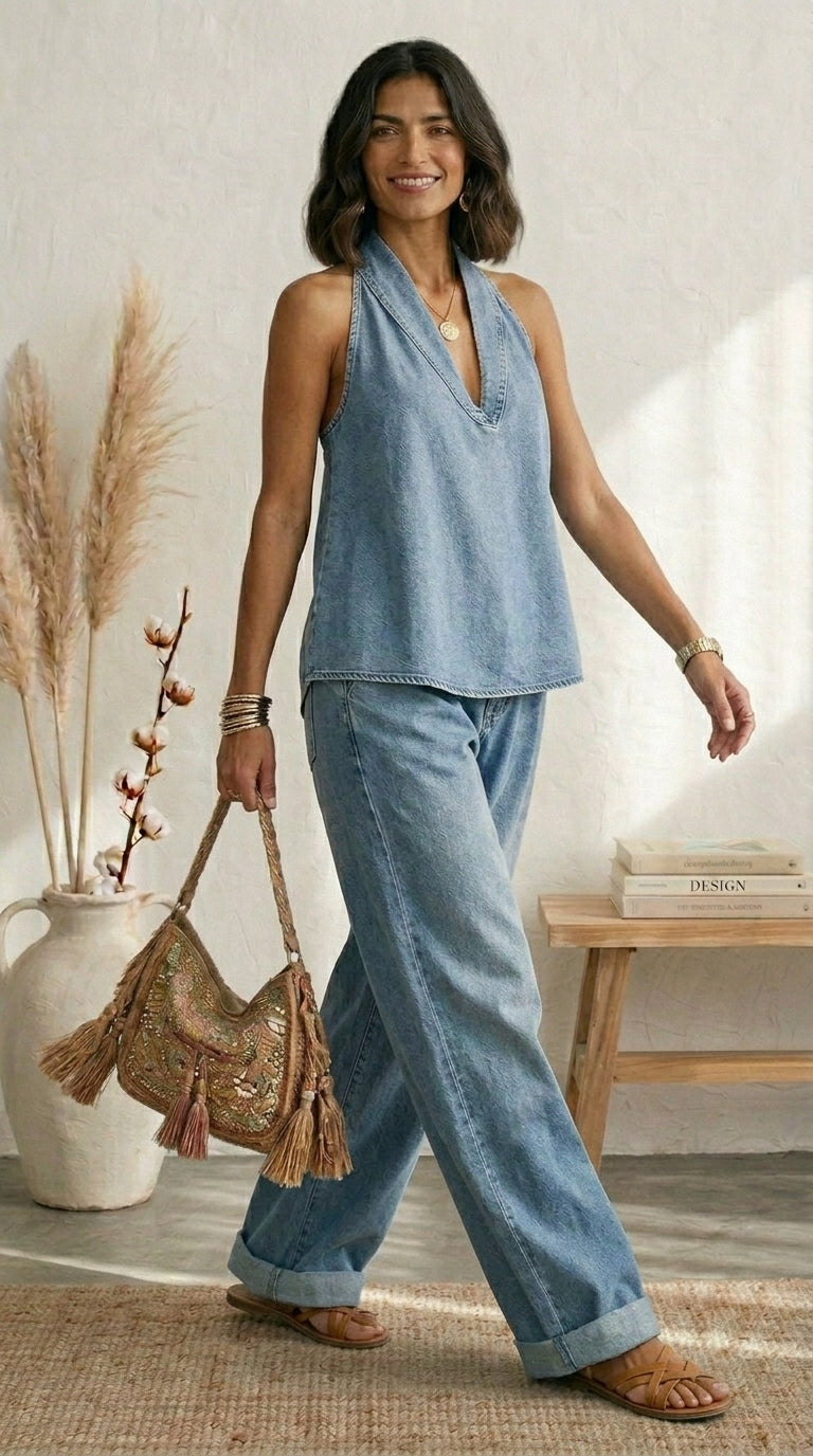 Ariadna | Conjunto Azul Verano Pernera Fluida