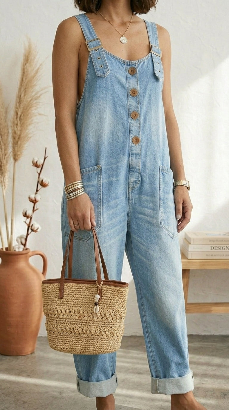 Pilar | Peto Vintage Azul Tirantes Ajustables