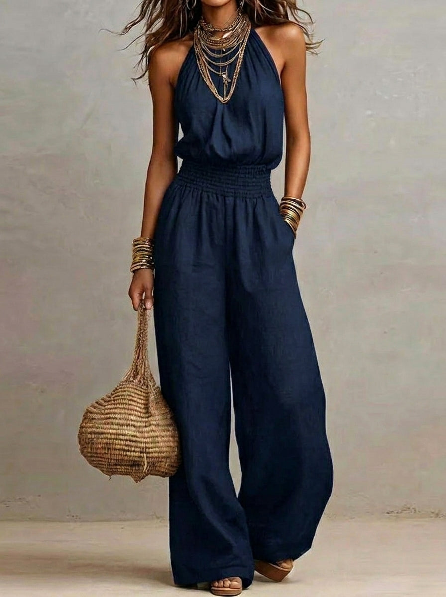 Selena - Mono elegante con cuello halter y pierna ancha