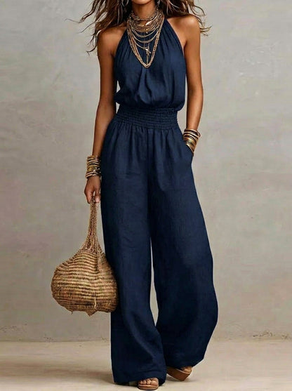 Selena - Mono elegante con cuello halter y pierna ancha