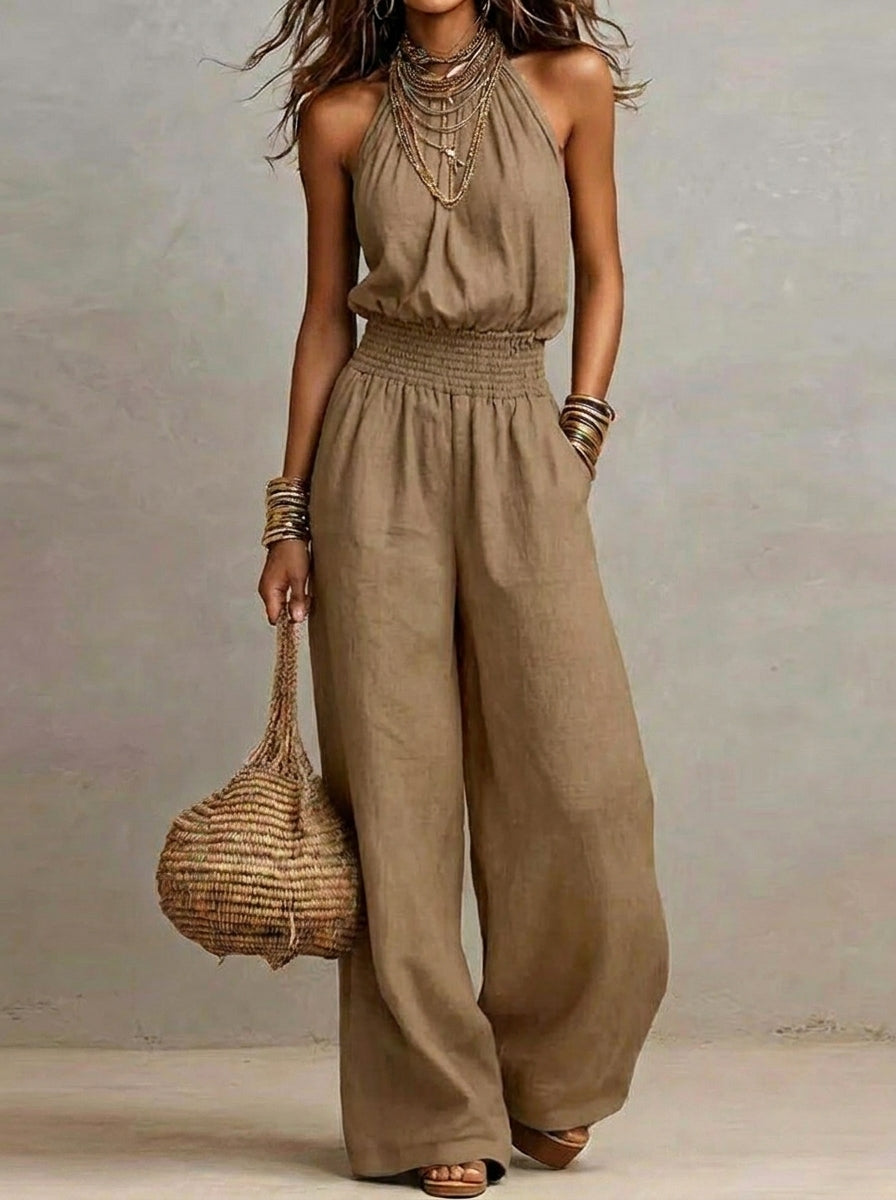 Selena - Mono elegante con cuello halter y pierna ancha