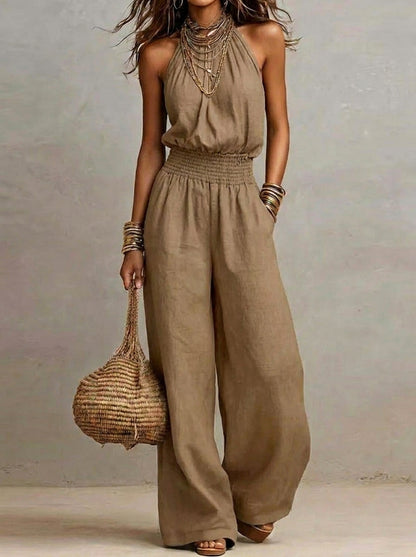 Selena - Mono elegante con cuello halter y pierna ancha
