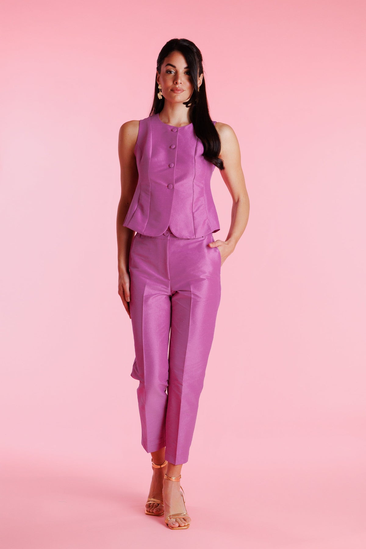 Pantalón De Vestir Shantung Tiro Alto Mujer