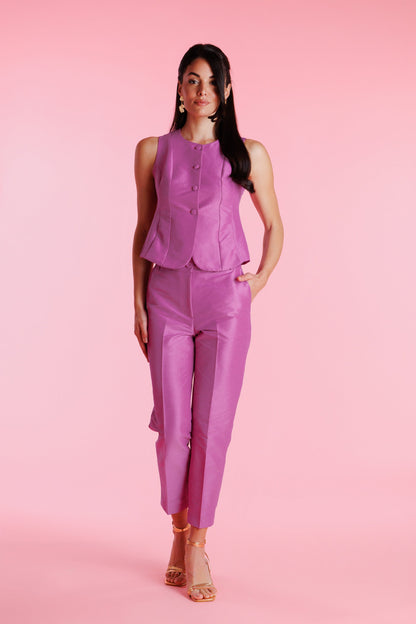 Pantalón De Vestir Shantung Tiro Alto Mujer