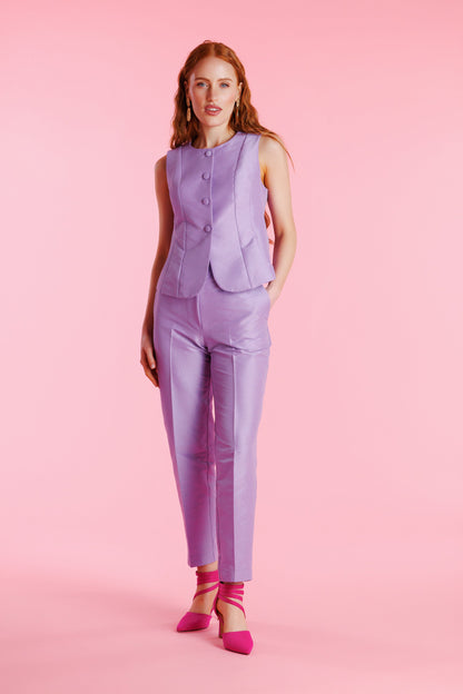 Pantalón De Vestir Shantung Tiro Alto Mujer