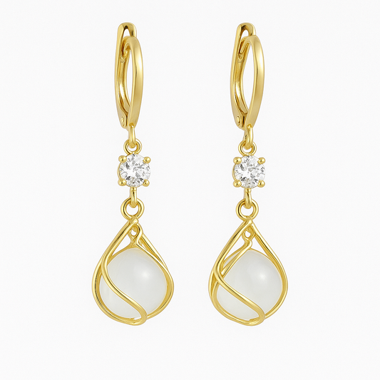 Pendientes Colgantes Oro con Ópalo Blanca