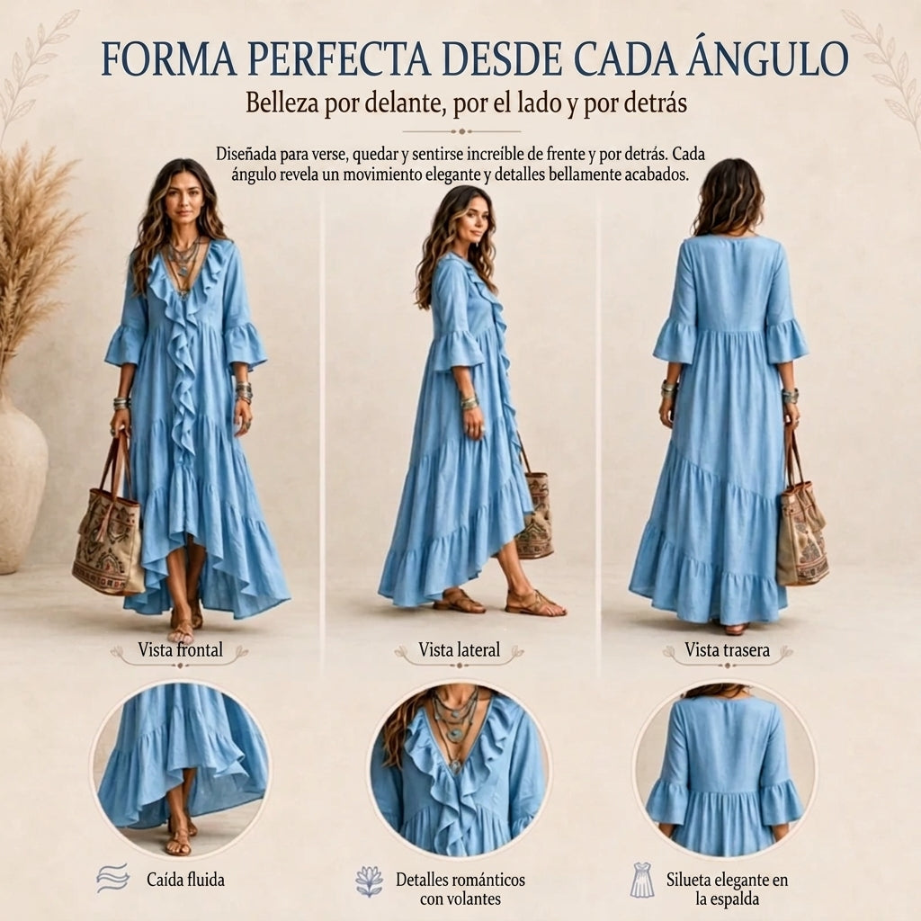 Carolina - Vestido retro con volantes y escote en V