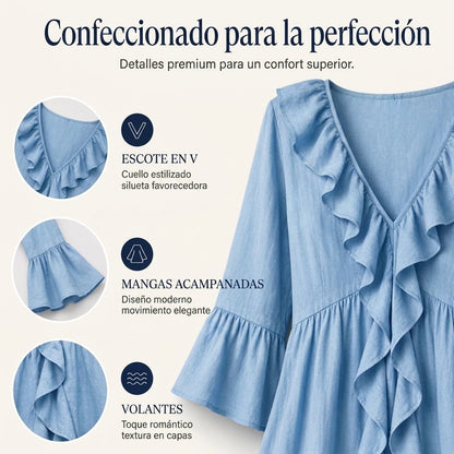 Carolina - Vestido retro con volantes y escote en V