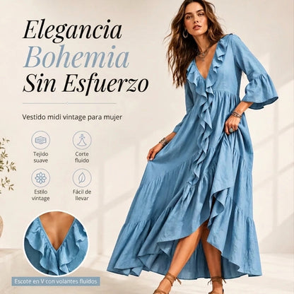 Carolina - Vestido retro con volantes y escote en V