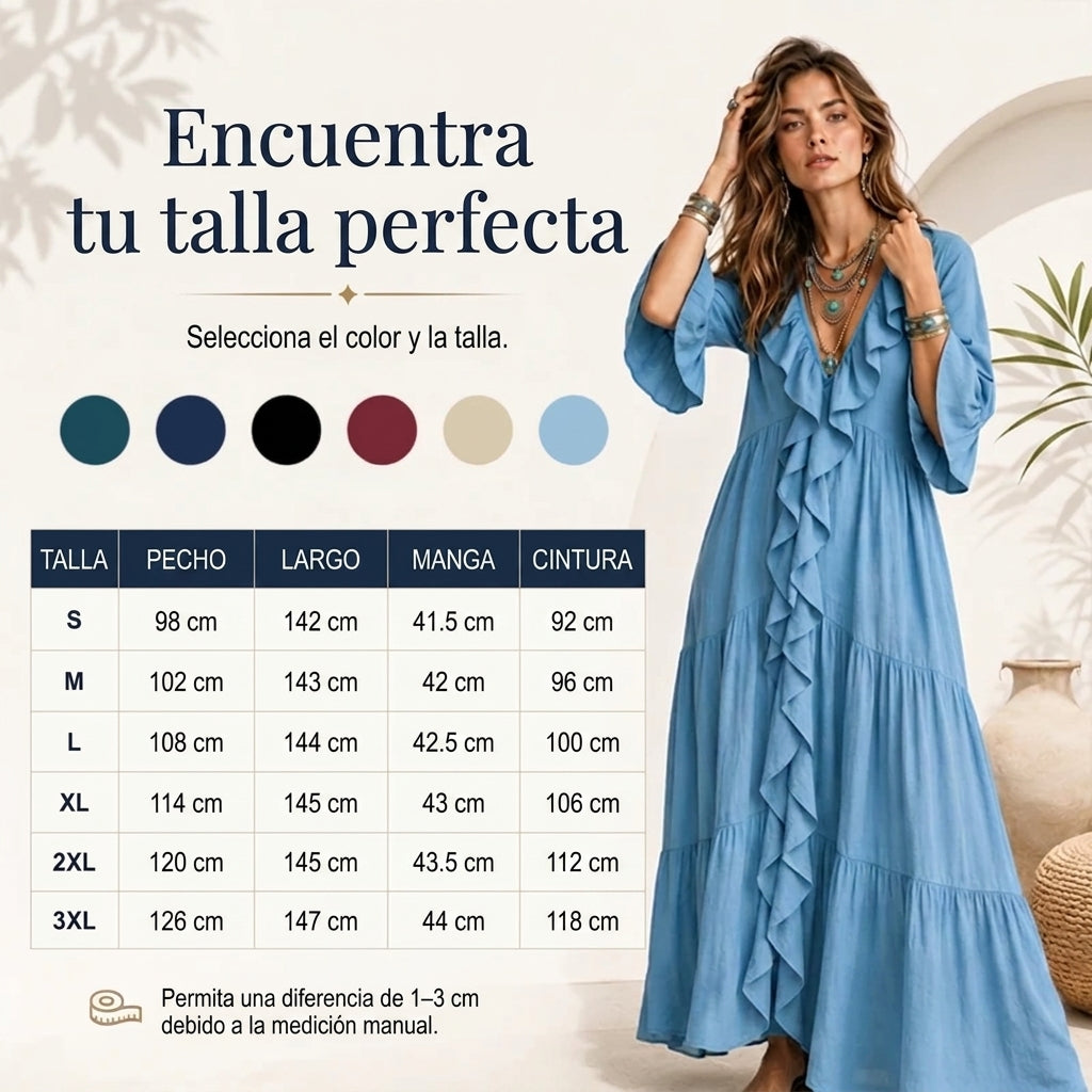 Carolina - Vestido retro con volantes y escote en V
