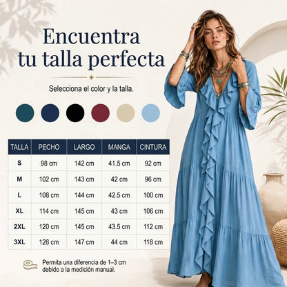 Carolina - Vestido retro con volantes y escote en V