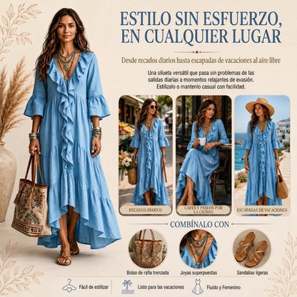 Carolina - Vestido retro con volantes y escote en V