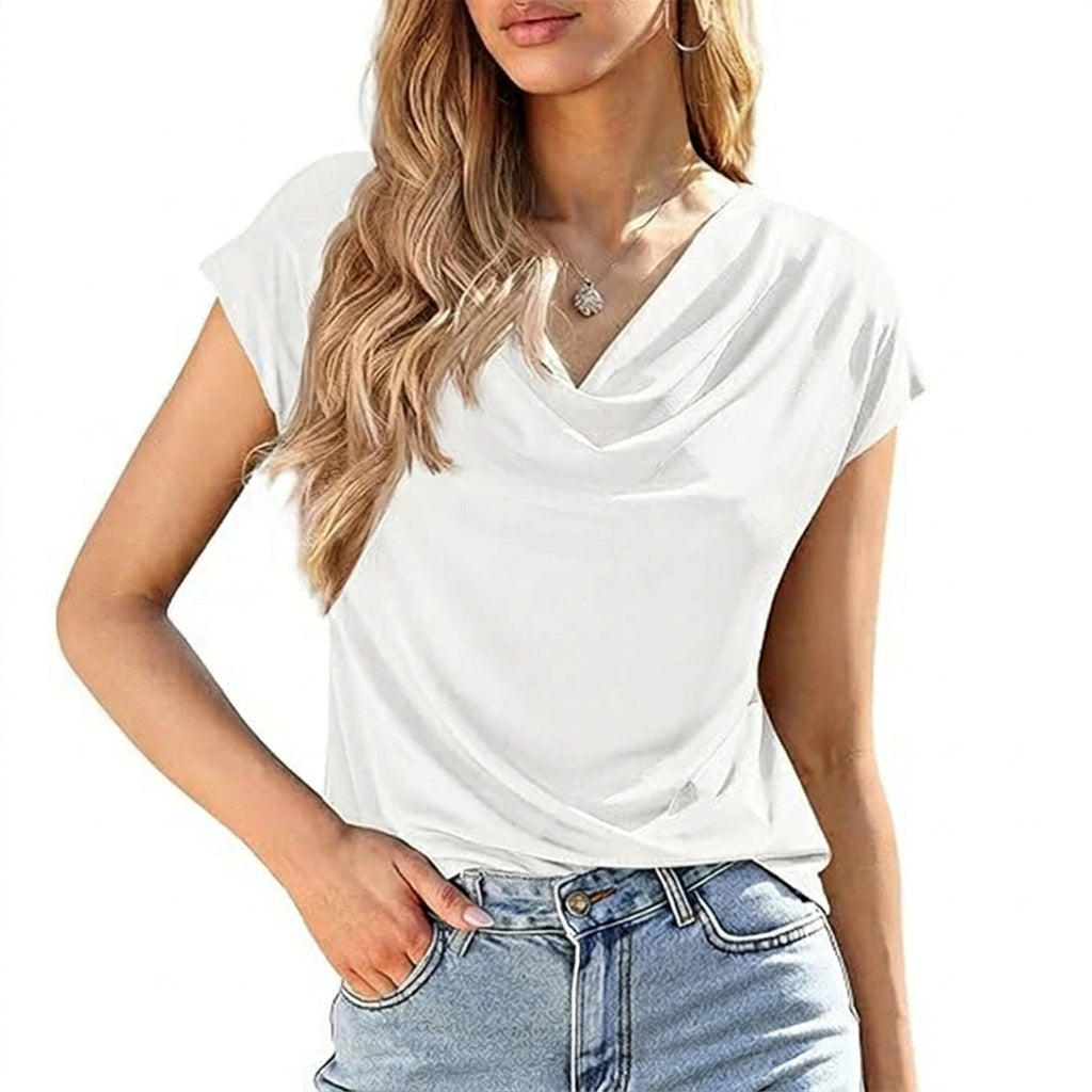Aitana - Blusa con cuello drapeado y mangas casquillo