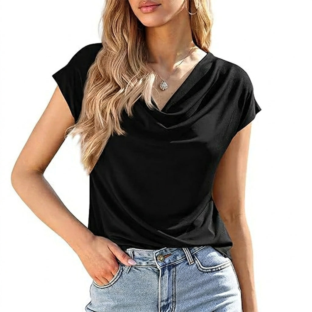 Aitana - Blusa con cuello drapeado y mangas casquillo