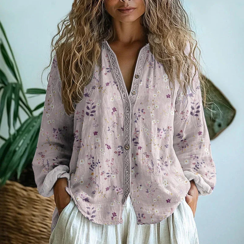Oriana - blusa vintage con estampado de hojas