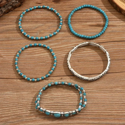 Set de Pulseras Boho Perlas Turquesas
