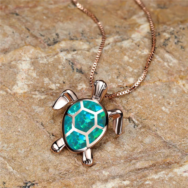 Collar Colgante Tortuga Ópalo de Fuego Verde Vintage