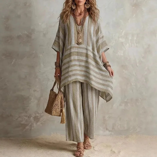 Rita Conjunto Bohemio de Dos Piezas con Estampado de Rayas