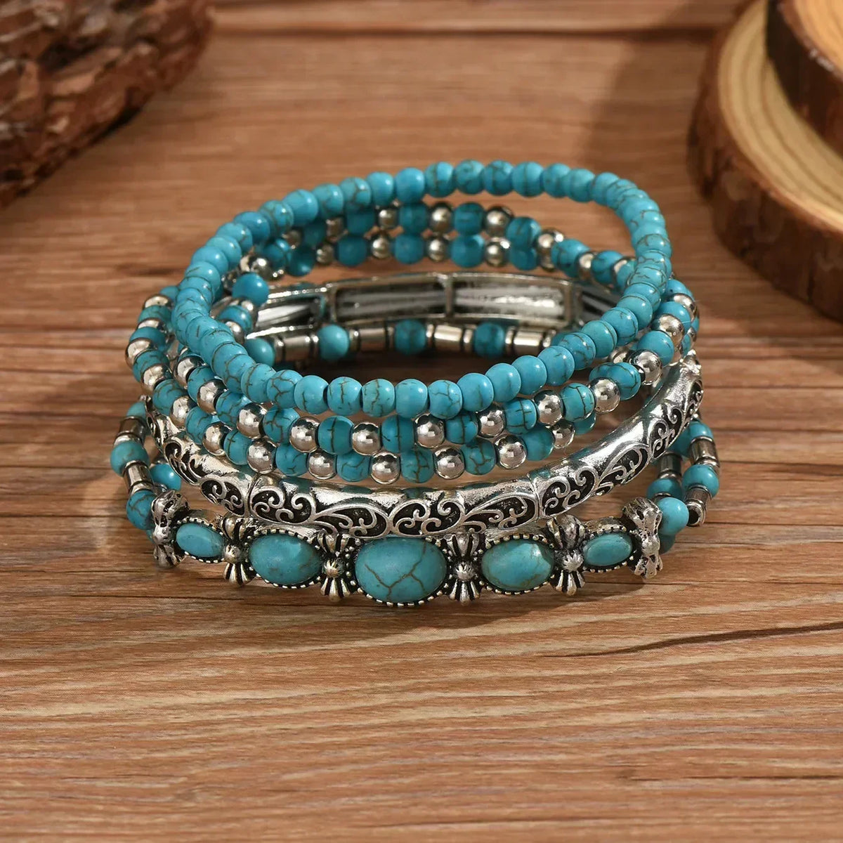 Set de Pulseras Boho Perlas Turquesas